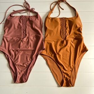 Aerie one piece bundle macrame halter swimsuit xl